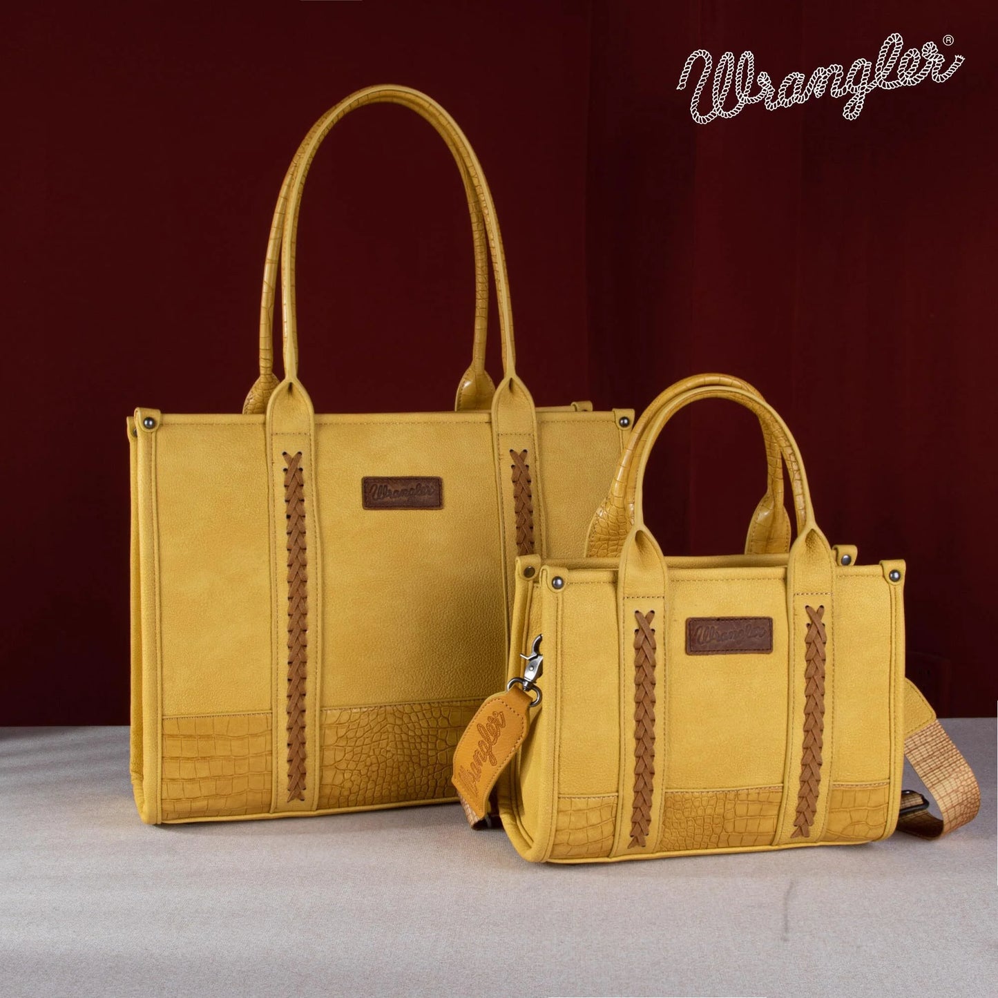 Wrangler Medium Tote Bag for Women Designer Satchel Handbags Top-Handle Purses with Strap, Patchwork-Yellow