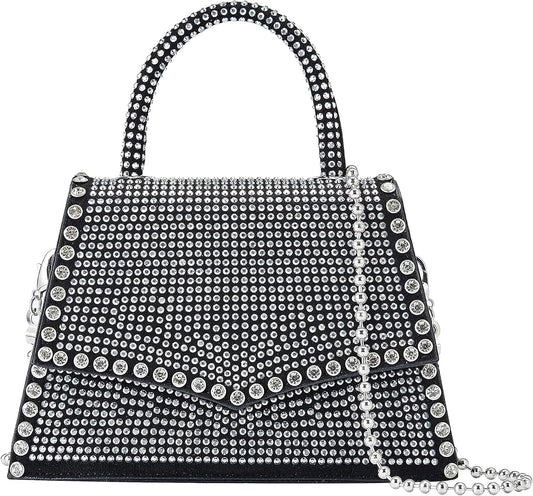 Glitter Rhinestone Crossbody Evening Bag - Fashion Crystal Top Handle Bags Cocktail Party Club Bling Clutch Purse for Women