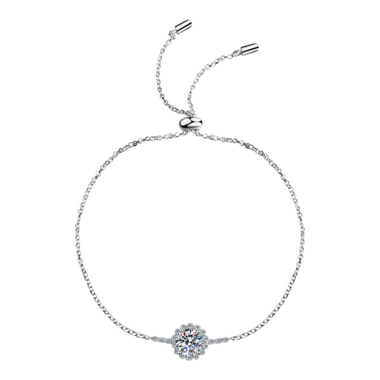 1 Carat Moissanite with Zicorn Accents Halo Bolo Adjustable Chain Bracelet