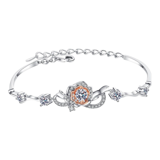 925 Sterling Silver & 18K Rose Gold 1.4 CT Moissanite Flower Shaped Bracelet
