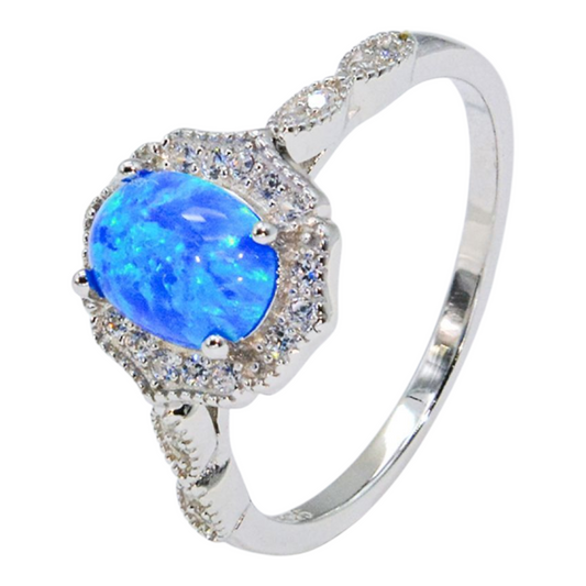 Opal and Zircon 925 Sterling Silver Platinum-plated Ring