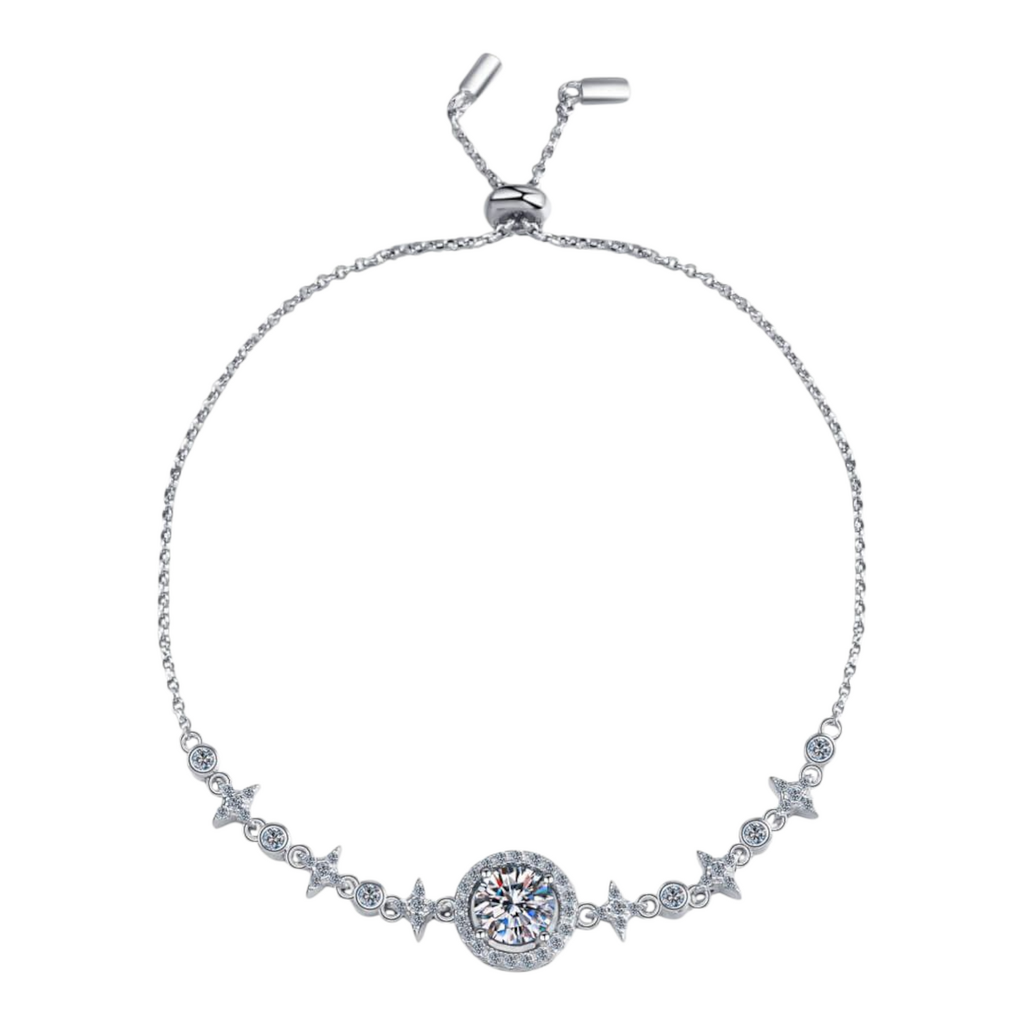 18K White Gold Moissanite Halo Bolo Adjustable Bracelet