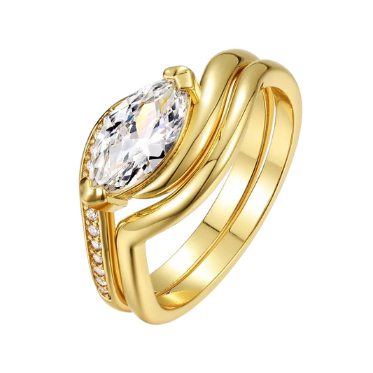 1 Carat Moissanite with Zicorn Accent Stones 925 18K Gold 2pcs Ring Set