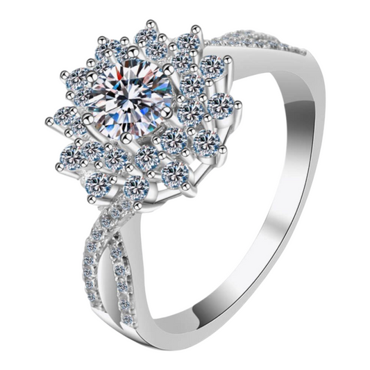 3 Carats Moissanite with Zicorn Accents Platinum-plated 925 Sterling SilverFlower-Shape Split Shank Ring