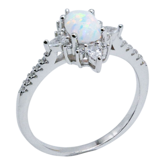 Platinum Opal and Zircon Solitaire Ring
