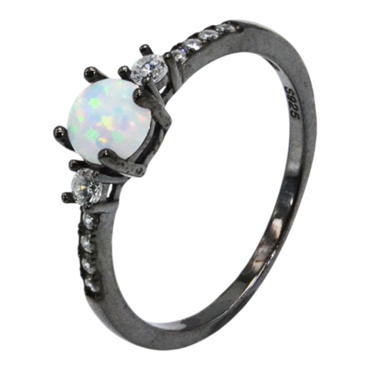 925 Sterling Silver Black Gold-Plated Round Australia Ring