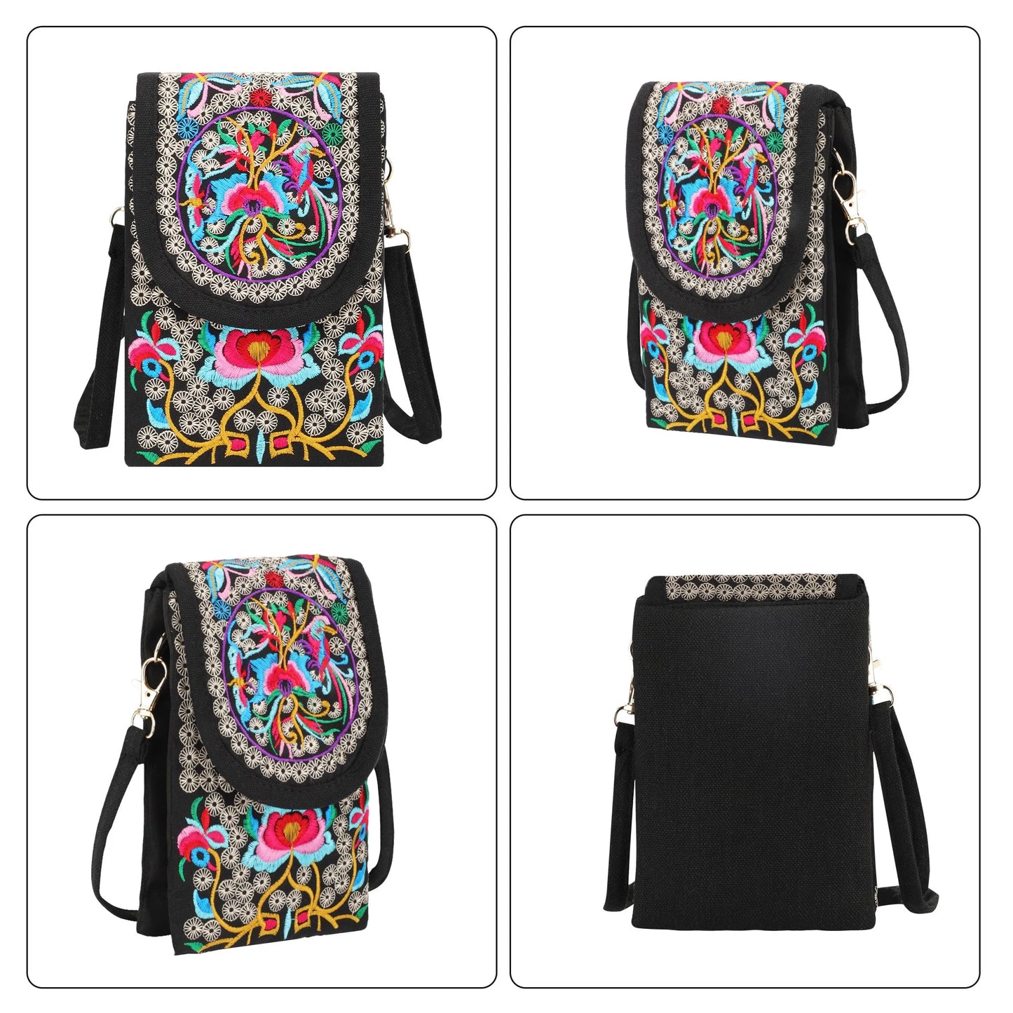 Women'S Crossbody Cell Phone Bag,  Handmade Embroidered Vintage Small Purse, Coin Pouch Wallet with Adjustable Strap