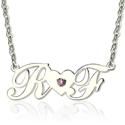 Personalized 925 Sterling Silver Birthstone Initials Necklace