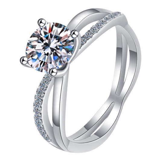 1 Carat Moissanite with Zicorn Accents 925 Sterling Silver Crisscross Split Shank Ring