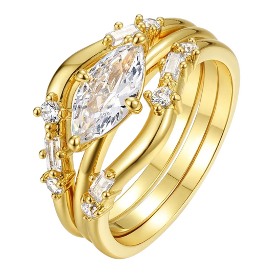 1 Carat Moissanite 18K Gold 3pcs Ring Set