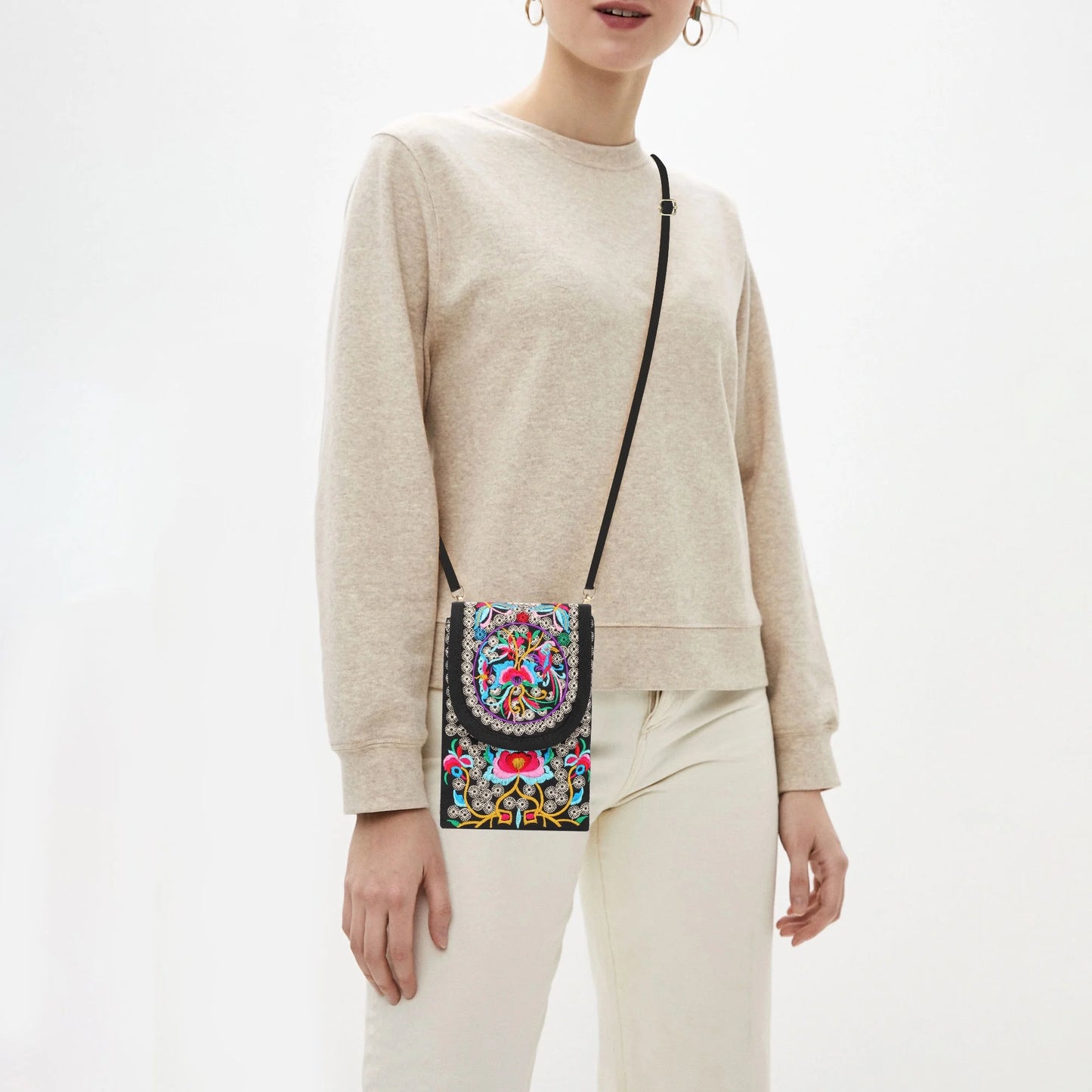 Women'S Crossbody Cell Phone Bag,  Handmade Embroidered Vintage Small Purse, Coin Pouch Wallet with Adjustable Strap