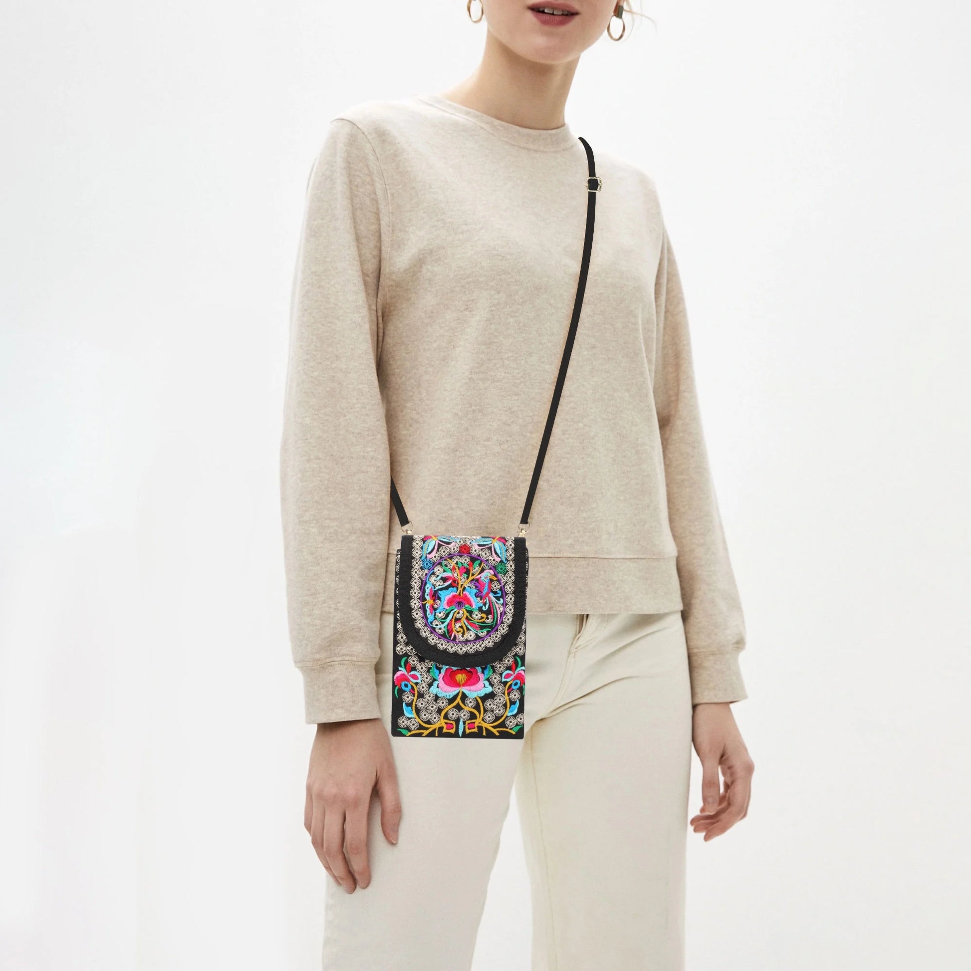 Women'S Crossbody Cell Phone Bag,  Handmade Embroidered Vintage Small Purse, Coin Pouch Wallet with Adjustable Strap