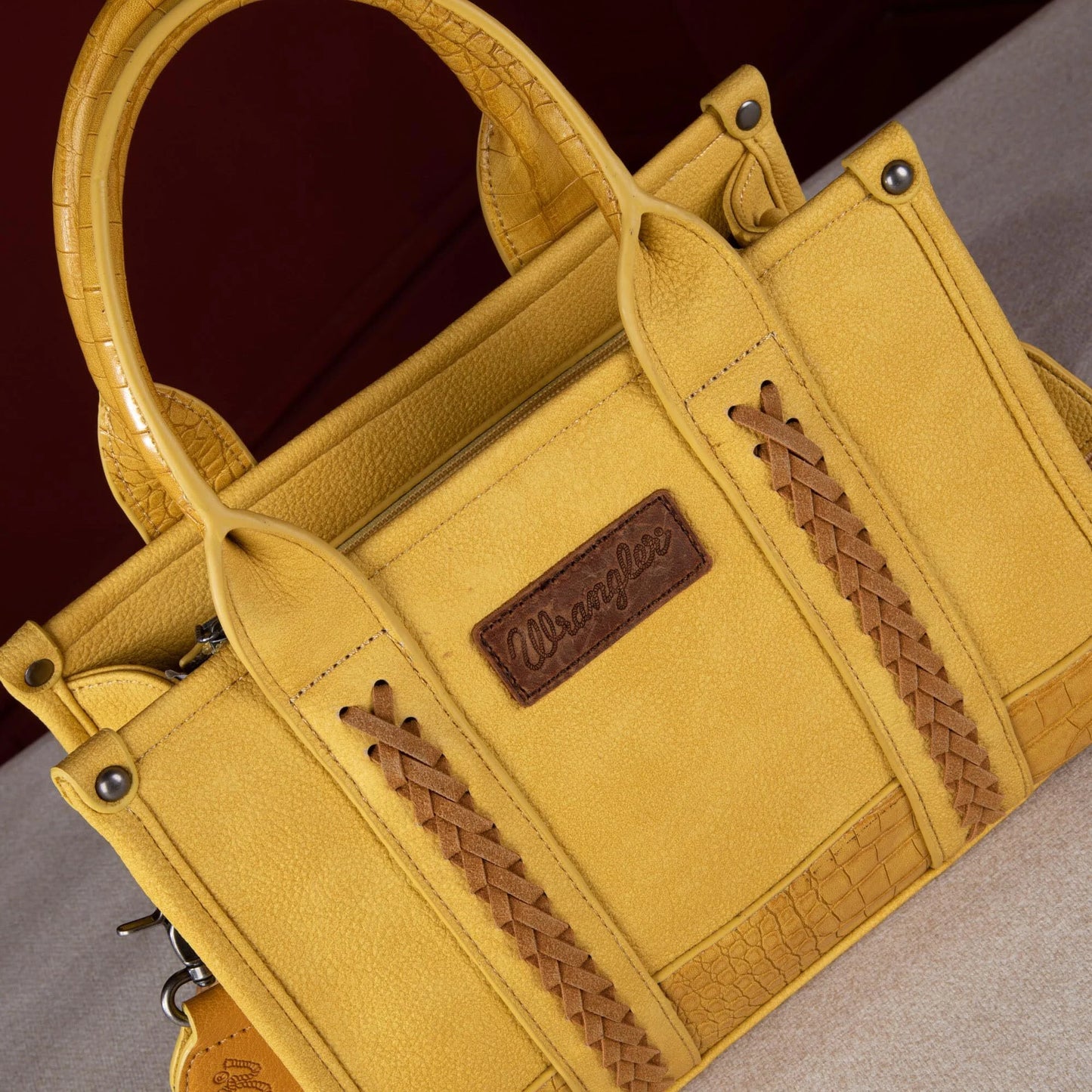 Wrangler Medium Tote Bag for Women Designer Satchel Handbags Top-Handle Purses with Strap, Patchwork-Yellow