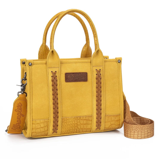 Wrangler Medium Tote Bag for Women Designer Satchel Handbags Top-Handle Purses with Strap, Patchwork-Yellow