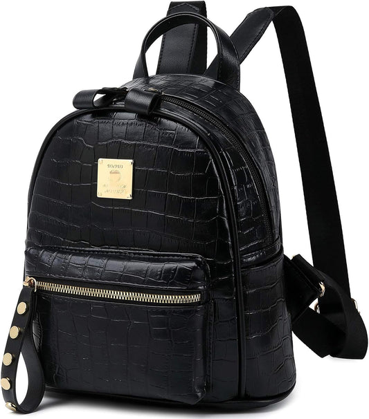 Mini Backpack Purse Leather Small Backpack for Girls Women Fashion Travel Backpack Cute Small Daypacks (Black)