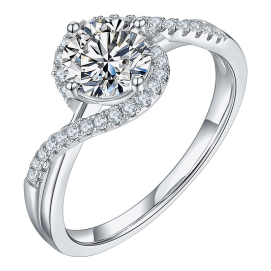 1 Carat Moissanite Platinum Crisscross Ring